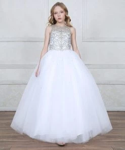Calla Collection Girls Jeweled Illusion Sleeveless Ball Gown By Calla KY204
