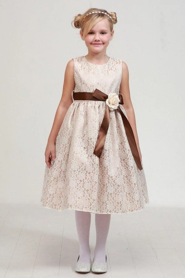 Cinderella Couture Girls Ivory Raschel Lace Tea Length Dress With Flower Sash Flower Girl Dresses 16 Cinderella Couture Girls Ivory Raschel Lace Tea Length Dress With Flower Sash Flower Girl Dresses