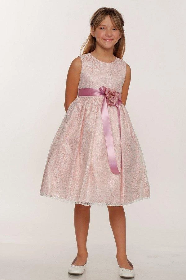 Cinderella Couture Girls Ivory Raschel Lace Tea Length Dress With Flower Sash Flower Girl Dresses 4 Cinderella Couture Girls Ivory Raschel Lace Tea Length Dress With Flower Sash Flower Girl Dresses
