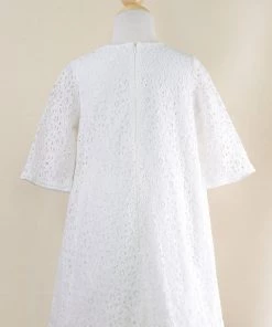 Calla Collection Girls Ivory Short Lace Dress With 3/4 Sleeves By Calla CJ105