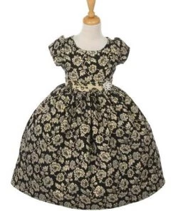 Cinderella Couture Kids Girls Jacquard Floral Print Dress With Short Sleeves
