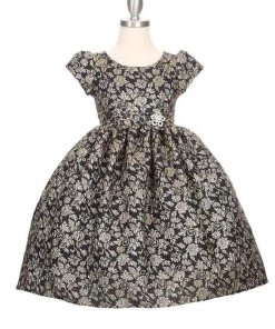 Cinderella Couture Kids Girls Jacquard Floral Print Dress With Short Sleeves