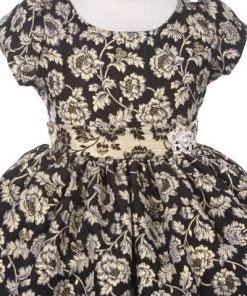 Cinderella Couture Kids Girls Jacquard Floral Print Dress With Short Sleeves