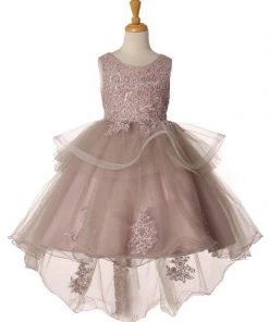 Girls Lace Applique High Low Dress By Cinderella Couture 9120