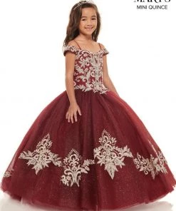 Mary's Bridal Mini Quince Collection Flower Girl Dresses Girls Lace Applique Long Off Shoulder Dress By Mary's Bridal MQ4023
