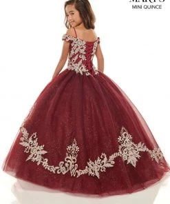 Mary's Bridal Mini Quince Collection Flower Girl Dresses Girls Lace Applique Long Off Shoulder Dress By Mary's Bridal MQ4023