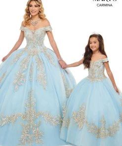 Mary's Bridal Mini Quince Collection Flower Girl Dresses Girls Lace Applique Long Off Shoulder Dress By Mary's Bridal MQ4023
