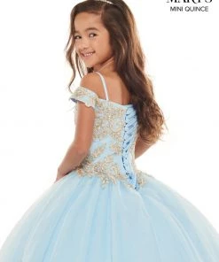 Mary's Bridal Mini Quince Collection Flower Girl Dresses Girls Lace Applique Long Off Shoulder Dress By Mary's Bridal MQ4023