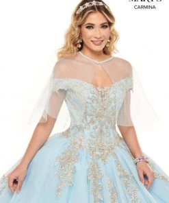 Mary's Bridal Mini Quince Collection Flower Girl Dresses Girls Lace Applique Long Off Shoulder Dress By Mary's Bridal MQ4023