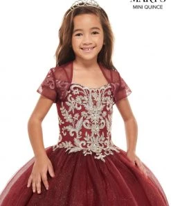 Mary's Bridal Mini Quince Collection Flower Girl Dresses Girls Lace Applique Long Off Shoulder Dress By Mary's Bridal MQ4023