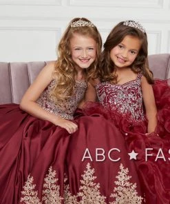 Tiffany Princess By House Of Wu Kids Girls Lace Applique Long Satin Dress By Mini Quince 26826MQ