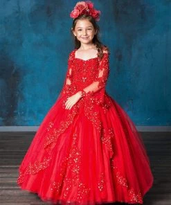Calla Collection Girls Lace Bell Sleeve Ball Gown By Calla KY229 Flower Girl Dresses