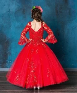 Calla Collection Girls Lace Bell Sleeve Ball Gown By Calla KY229 Flower Girl Dresses