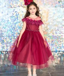 Calla Collection Girls Lace Trim Cold Shoulder Dress By Calla D798 Flower Girl Dresses