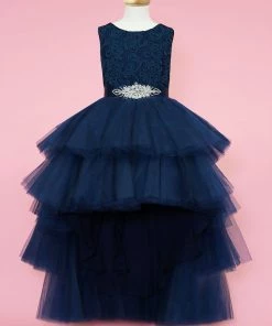 Calla Collection Girls Layered High Low Dress With Lace Bodice By Calla D825 Flower Girl Dresses