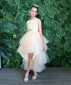 Calla Collection Girls Layered High Low Dress With Lace Bodice By Calla D825 Flower Girl Dresses