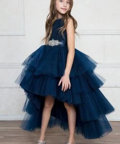 Calla Collection Girls Layered High Low Dress With Lace Bodice By Calla D825 Flower Girl Dresses