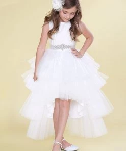Calla Collection Girls Layered High Low Dress With Lace Bodice By Calla D825 Flower Girl Dresses