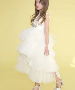 Calla Collection Girls Layered High Low Dress With Lace Bodice By Calla D825 Flower Girl Dresses