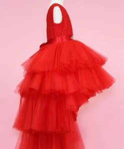 Calla Collection Girls Layered High Low Dress With Lace Bodice By Calla D825 Flower Girl Dresses