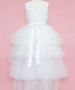 Calla Collection Girls Layered High Low Dress With Lace Bodice By Calla D825 Flower Girl Dresses