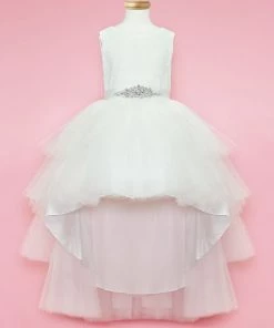 Calla Collection Girls Layered High Low Dress With Lace Bodice By Calla D825 Flower Girl Dresses