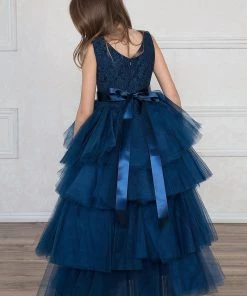 Calla Collection Girls Layered High Low Dress With Lace Bodice By Calla D825 Flower Girl Dresses