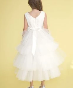 Calla Collection Girls Layered High Low Dress With Lace Bodice By Calla D825 Flower Girl Dresses