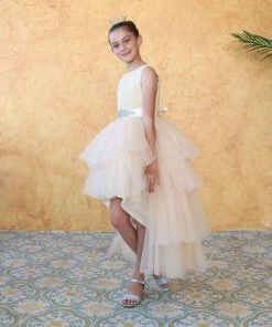 Calla Collection Girls Layered High Low Dress With Lace Bodice By Calla D825 Flower Girl Dresses