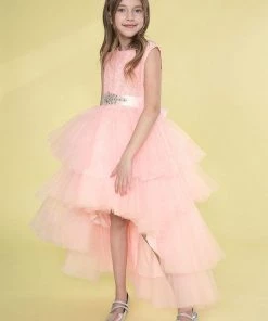 Calla Collection Girls Layered High Low Dress With Lace Bodice By Calla D825 Flower Girl Dresses