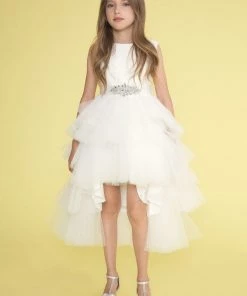 Calla Collection Girls Layered High Low Dress With Lace Bodice By Calla D825 Flower Girl Dresses