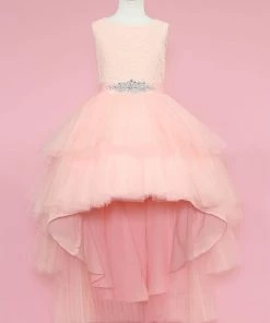 Calla Collection Girls Layered High Low Dress With Lace Bodice By Calla D825 Flower Girl Dresses