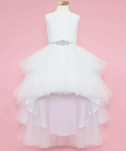 Calla Collection Girls Layered High Low Dress With Lace Bodice By Calla D825 Flower Girl Dresses