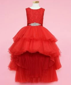 Calla Collection Girls Layered High Low Dress With Lace Bodice By Calla D825 Flower Girl Dresses