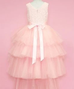 Calla Collection Girls Layered High Low Dress With Lace Bodice By Calla D825 Flower Girl Dresses