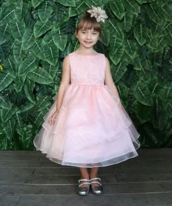 Calla Collection Girls Layered Organza Dress With Lace Appliques By Calla D763