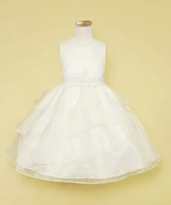 Calla Collection Girls Layered Organza Dress With Lace Appliques By Calla D763