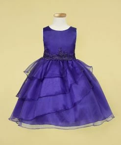 Calla Collection Girls Layered Organza Dress With Lace Appliques By Calla D763