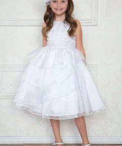 Calla Collection Girls Layered Organza Dress With Lace Appliques By Calla D763