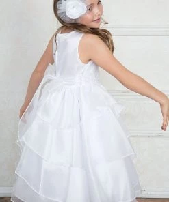 Calla Collection Girls Layered Organza Dress With Lace Appliques By Calla D763