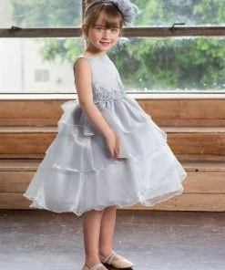 Calla Collection Girls Layered Organza Dress With Lace Appliques By Calla D763