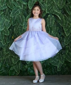 Calla Collection Girls Layered Organza Dress With Lace Appliques By Calla D763