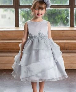 Calla Collection Girls Layered Organza Dress With Lace Appliques By Calla D763