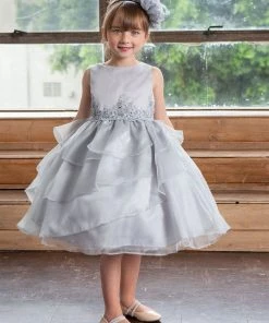 Calla Collection Girls Layered Organza Dress With Lace Appliques By Calla D763