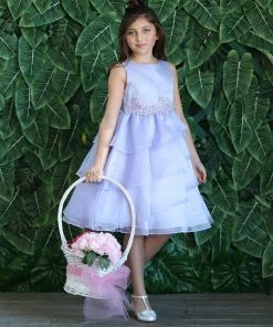 Calla Collection Girls Layered Organza Dress With Lace Appliques By Calla D763