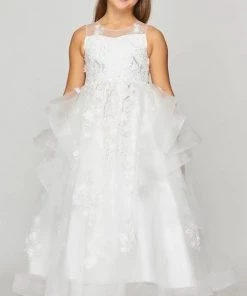 Flower Girl Dresses Girls Long 3D Floral Applique Dress By Cinderella Couture 5093