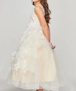 Flower Girl Dresses Girls Long 3D Floral Applique Dress By Cinderella Couture 5093