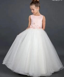 Mary's Bridal Angels Collection Girls Long 3D Floral Applique Dress By Mary's Bridal MB9022 Flower Girl Dresses