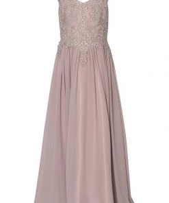 Cinderella Couture Girls Long A-line Chiffon Dress With Beaded Lace Bodice