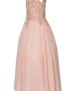 Cinderella Couture Girls Long A-line Chiffon Dress With Beaded Lace Bodice